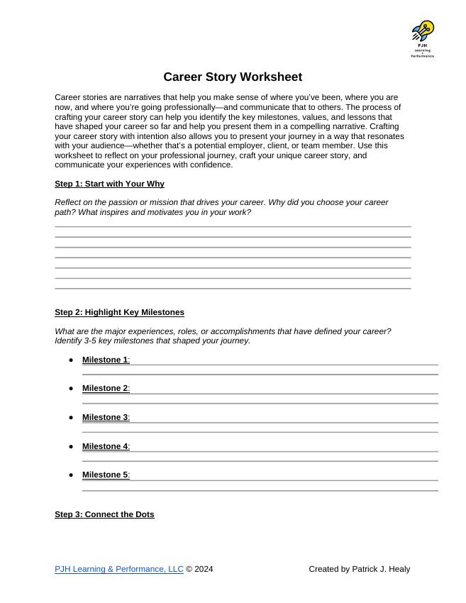 First page of Career Story Worksheet