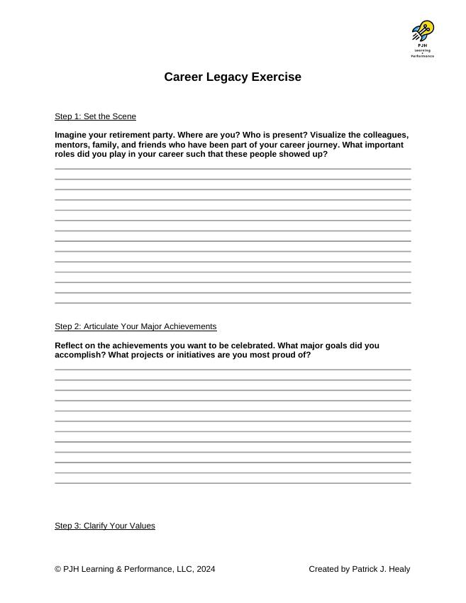 First page of Career Legacy Exercise