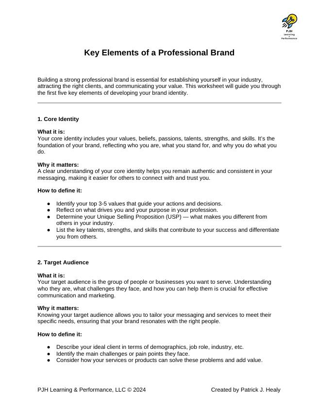 First page of Key Elements of a Professional Brand