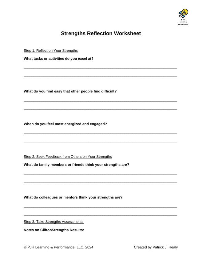 First page of Strengths Reflection