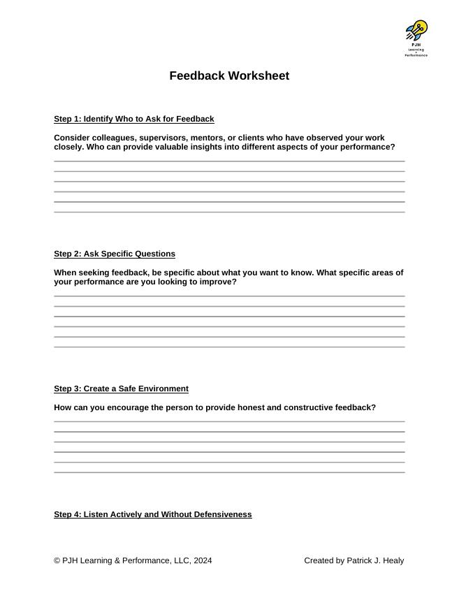 First page of Feedback Worksheet